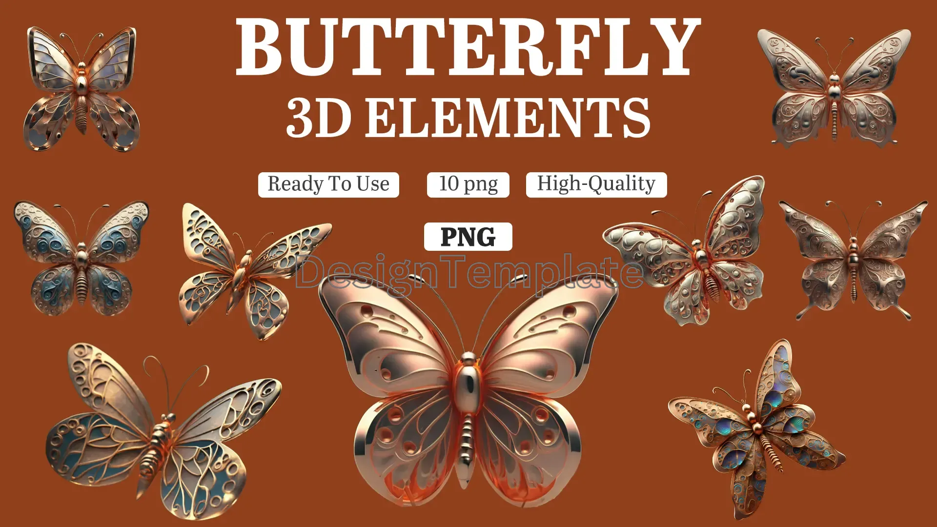 Metallic 3D Butterfly Elements Pack